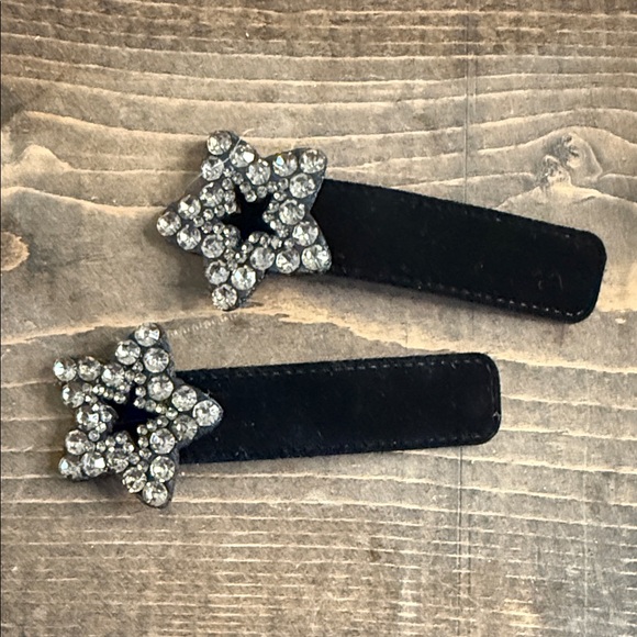 Accessories - Embellished Crystal Star Black Velvet Hair Clips Set; NWOT